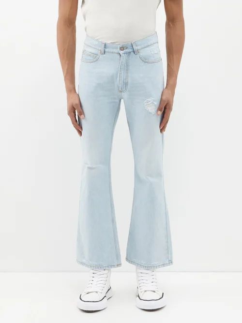 Distressed Flared Jeans - Mens - Light Blue