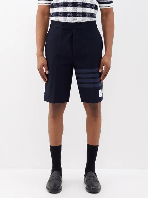 Four-bar Cotton-twill Shorts - Mens - Navy
