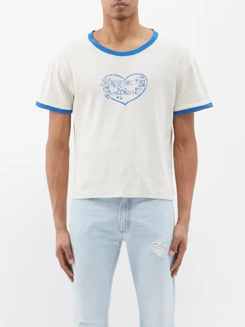 Graphic Heart-print Cotton-jersey T-shirt - Mens - White Multi