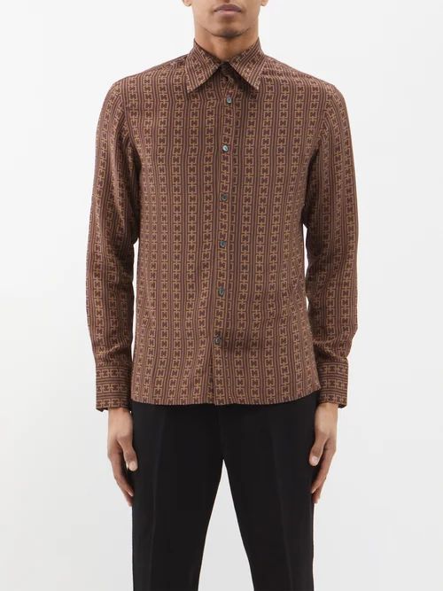 Keychain-print Silk Crepe De-chine Shirt - Mens - Brown Multi
