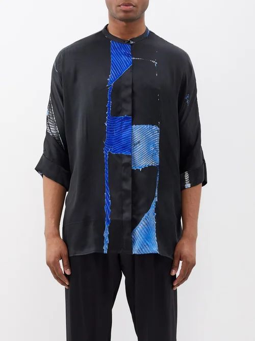 Marius Shibori-dyed Silk Shirt - Mens - Black Multi
