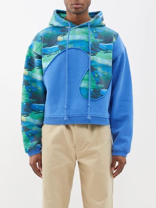 Swirl Fleeceback Cotton-blend Hooded Sweatshirt - Mens - Blue Multi