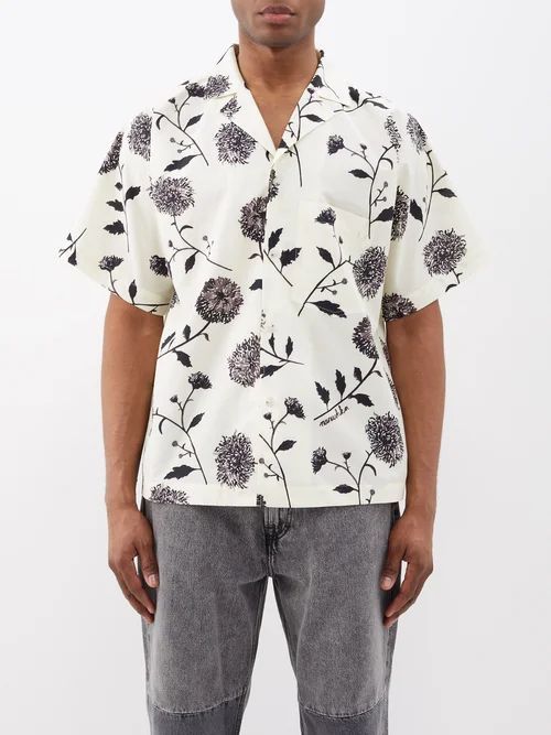 Yuki Floral-print Cotton-blend Shirt - Mens - White Multi