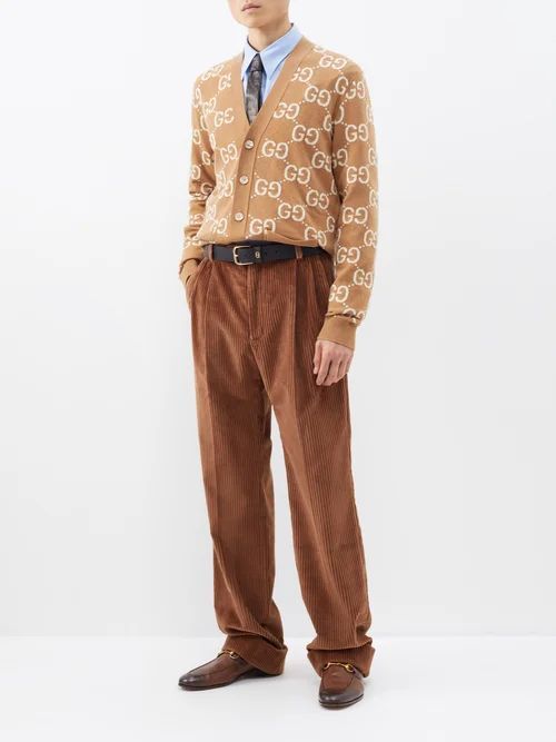 Pleated Cotton-corduroy Trousers - Mens - Dark Brown