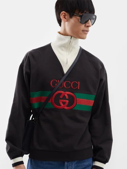 Logo-embroidered Cotton-jersey Sweatshirt - Mens - Black Multi