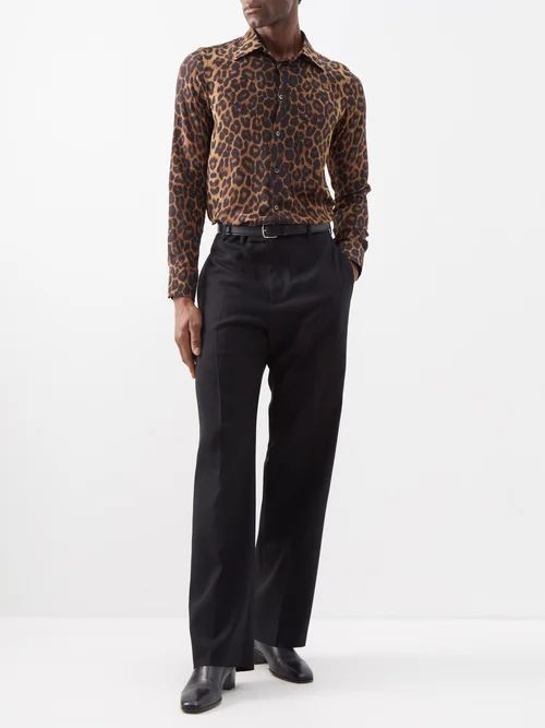 Leopard-print Silk Crepe De Chine Shirt - Mens - Brown Multi