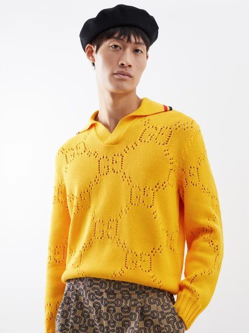 Jumbo Gg Cotton Polo Sweater - Mens - Yellow