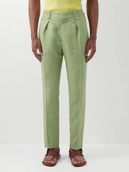 Logo-embroidered Twill Suit Trousers - Mens - Light Green