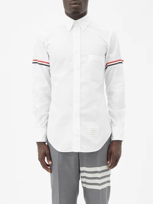 Tricolour-striped Armband Cotton-poplin Shirt - Mens - White