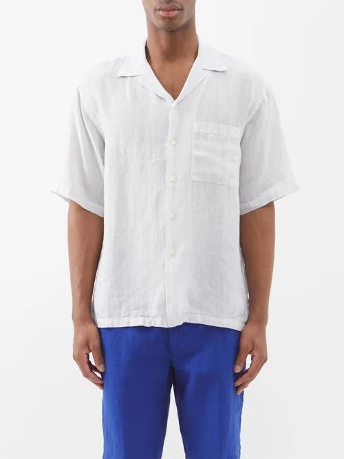 120% Lino - Cuban-collar Linen Shirt - Mens - Light Grey