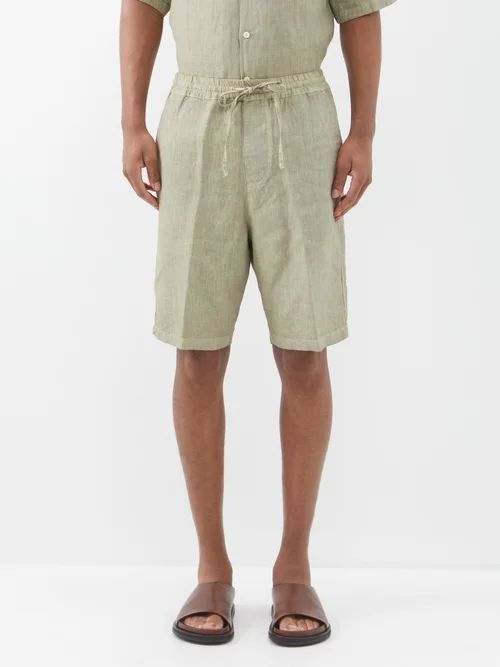 120% Lino - Drawstring-waist Linen Shorts - Mens - Khaki