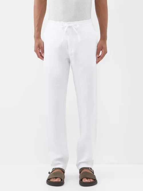 120% Lino - Drawstring-waist Linen Trousers - Mens - White