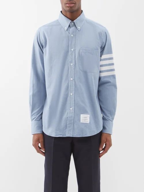 Four-bar Cotton-flannel Shirt - Mens - Dark Blue