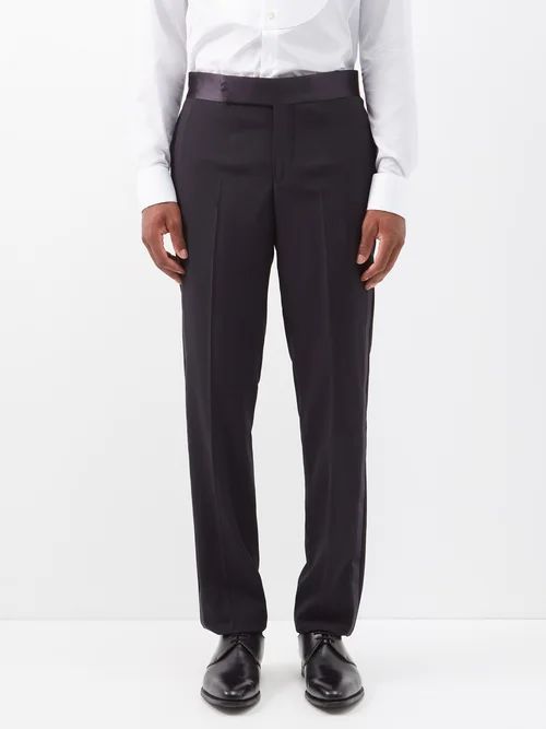 Satin-waistband Wool-crepe Tuxedo Trousers - Mens - Black