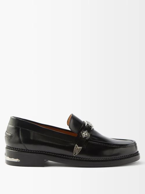Metal-plaque Leather Loafers - Mens - Black