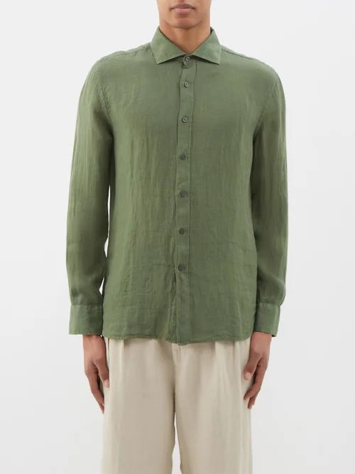 120% Lino - Linen Shirt - Mens - Green