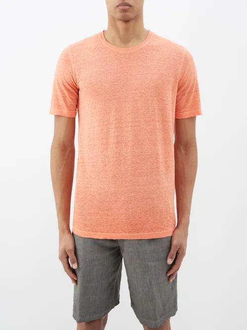 120% Lino - Linen T-shirt - Mens - Orange