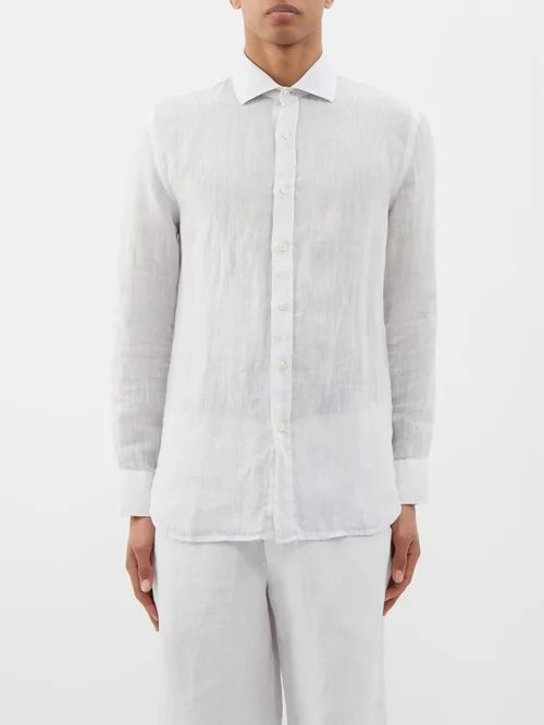 120% Lino - Linen-voile Shirt - Mens - Light Grey