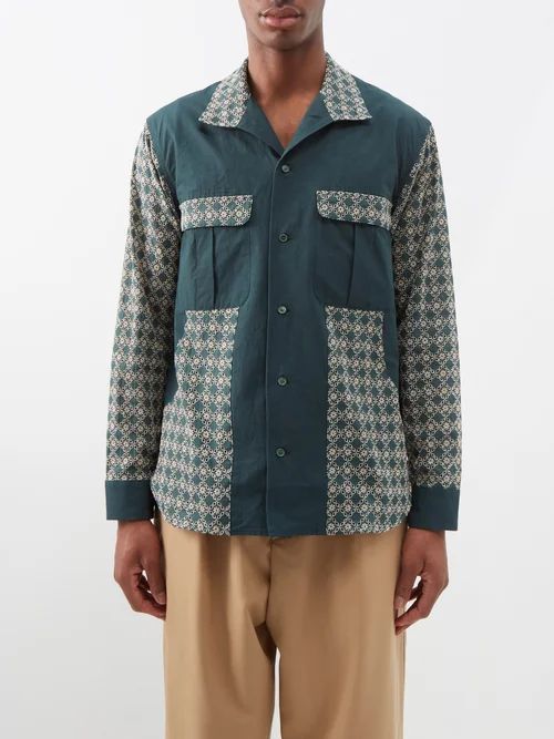Floral-embroidered Cotton Shirt - Mens - Dark Green Multi