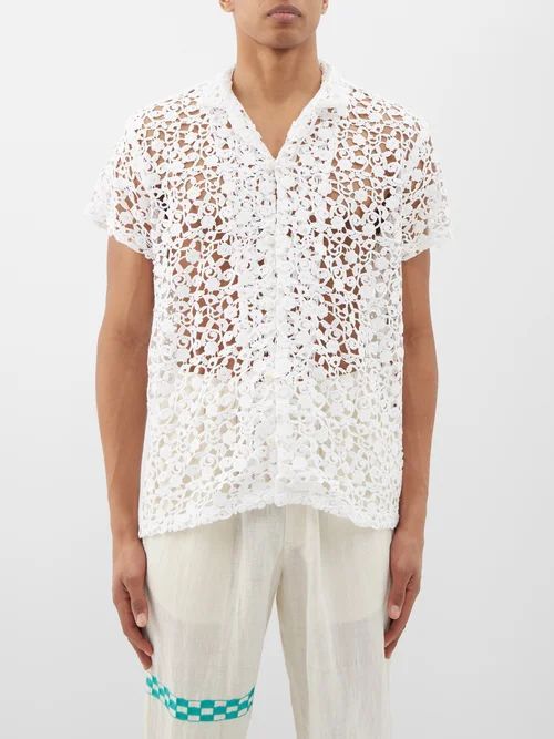 Guipure-lace Cotton Shirt - Mens - White