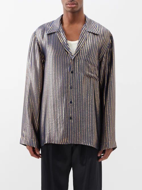 Metallic Striped Silk-jacquard Shirt - Mens - Gold Multi