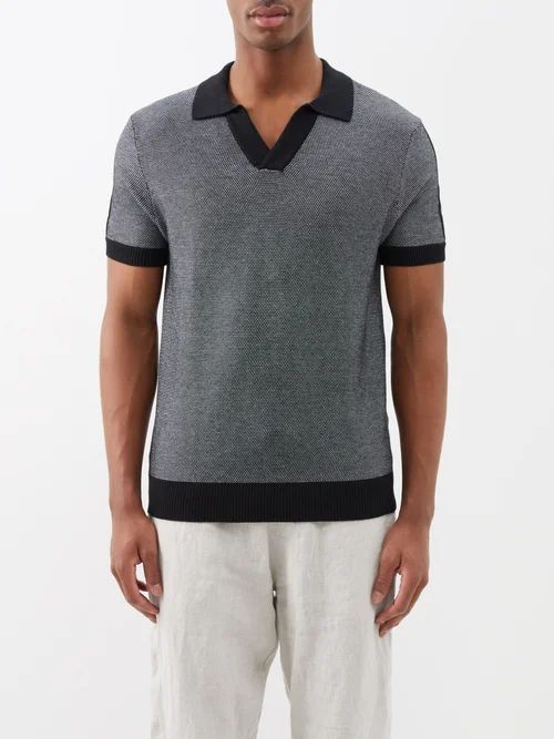Rino Cotton-blend Knitted Polo Shirt - Mens - Black