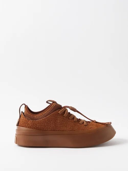 Triple Stitch Suede Trainers - Mens - Brown