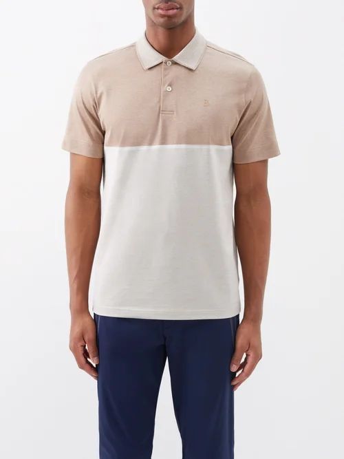David Colour-block Cotton-jersey Polo Shirt - Mens - Beige
