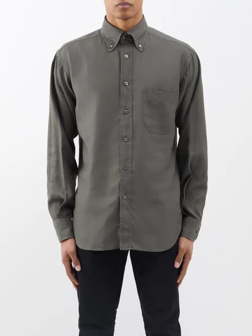 Button-down Collar Poplin Shirt - Mens - Dark Green