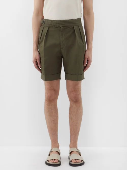 Byron Garment-dyed Stretch-cotton Chino Shorts - Mens - Dark Green