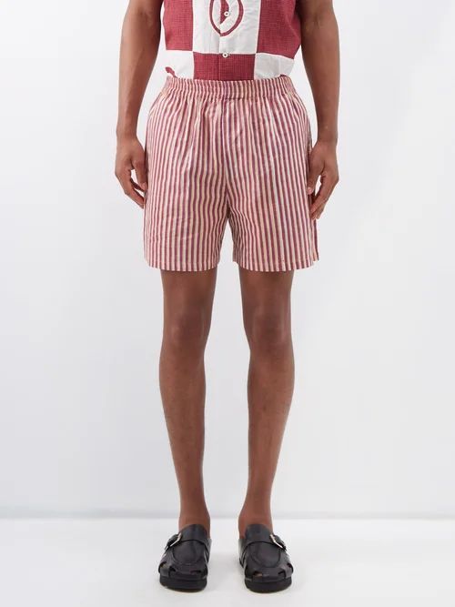 Elasticated-waist Striped Cotton Shorts - Mens - Red Multi