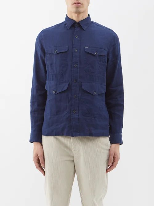Flap-pocket Linen Overshirt - Mens - Navy