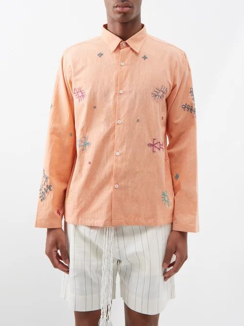 Kutch Embroidered Cotton Shirt - Mens - Pink Multi