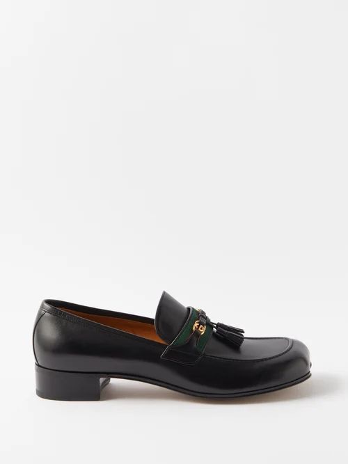 Leather Curve-toe Tassel Loafers - Mens - Black