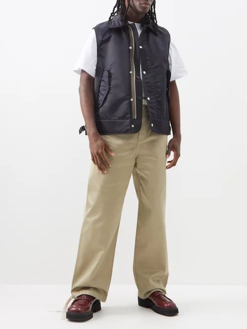 Drawstring-cuff Cotton Chino Trousers - Mens - Beige