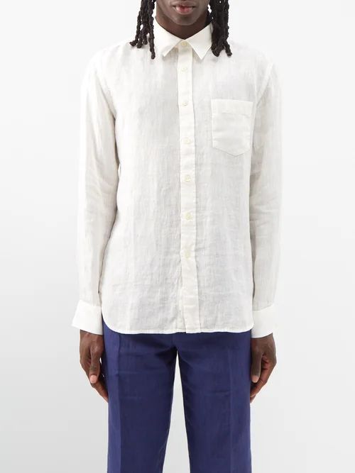 120% Lino - Point-collar Linen-voile Shirt - Mens - Natural