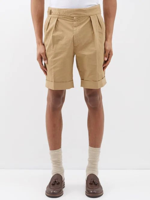 Byron Pleated Cotton-blend Twill Shorts - Mens - Beige