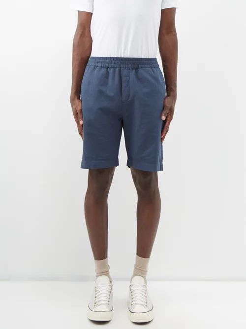 Elasticated-waist Cotton-blend Shorts - Mens - Blue Grey