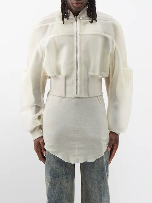 Girdered Cropped Leather Bomber Jacket - Mens - Natural