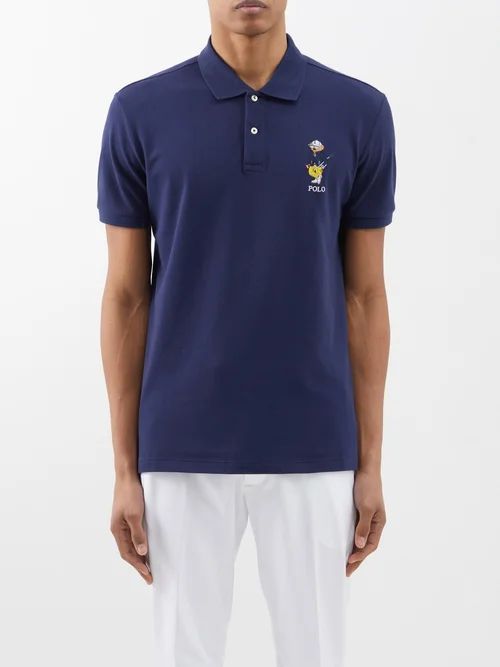 Logo-embroidered Cotton-mesh Golf Polo Shirt - Mens - Navy