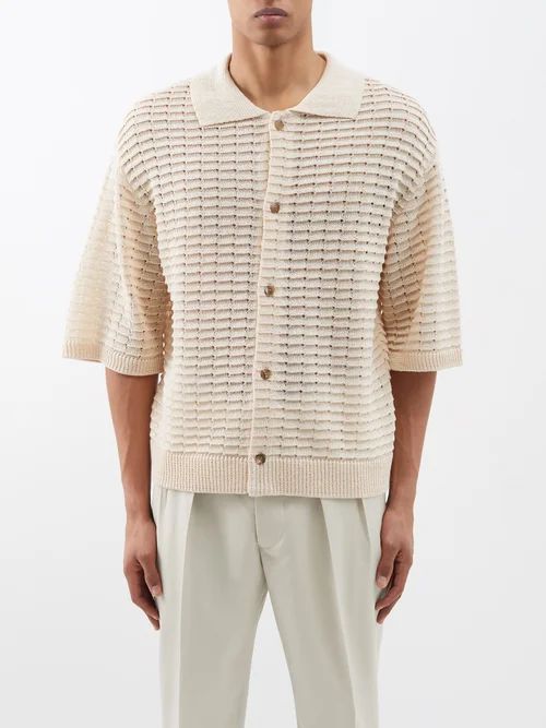 Milan Crochet-knit Linen-blend Cardigan - Mens - Beige