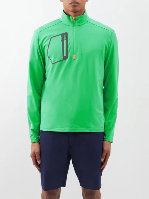 Quarter-zip Jersey Long-sleeved Top - Mens - Green