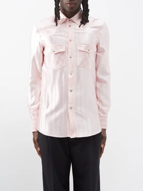 Striped Silk-blend Satin Shirt - Mens - Pink