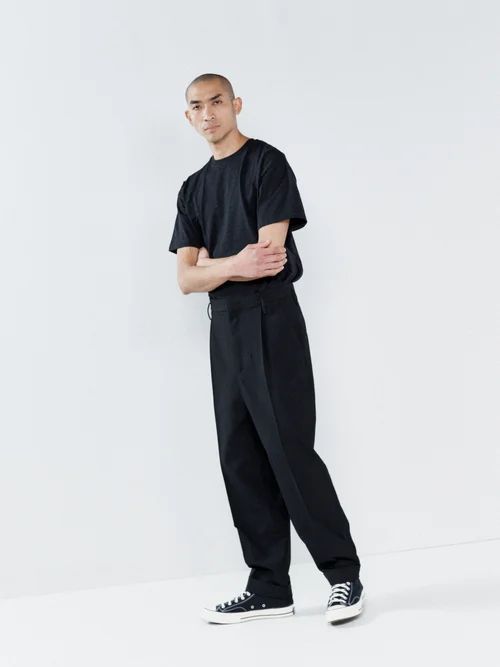 Exaggerated Tapered-leg Wool Trousers - Mens - Black