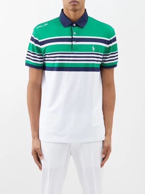 Logo-embroidery Striped Piqué Polo Shirt - Mens - Navy Green