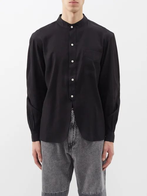 Curved-hem Long-sleeved Shirt - Mens - Black