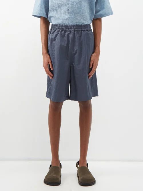 Elasticated-waist Crinkled Shorts - Mens - Blue
