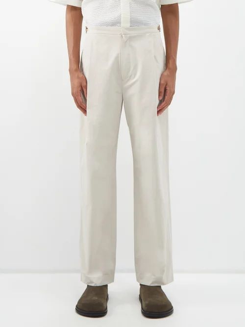 Pleated Straight-leg Trousers - Mens - Cream