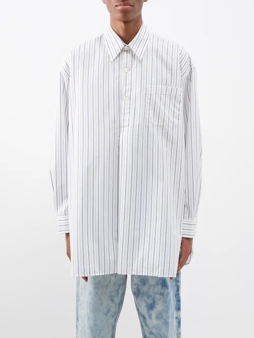 Popover Striped Long-sleeve Shirt - Mens - White