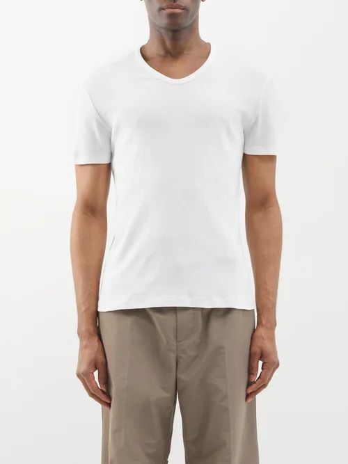 U-neck Cotton-jersey T-shirt - Mens - White